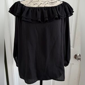 J. Crew Black Ruffle Blouse